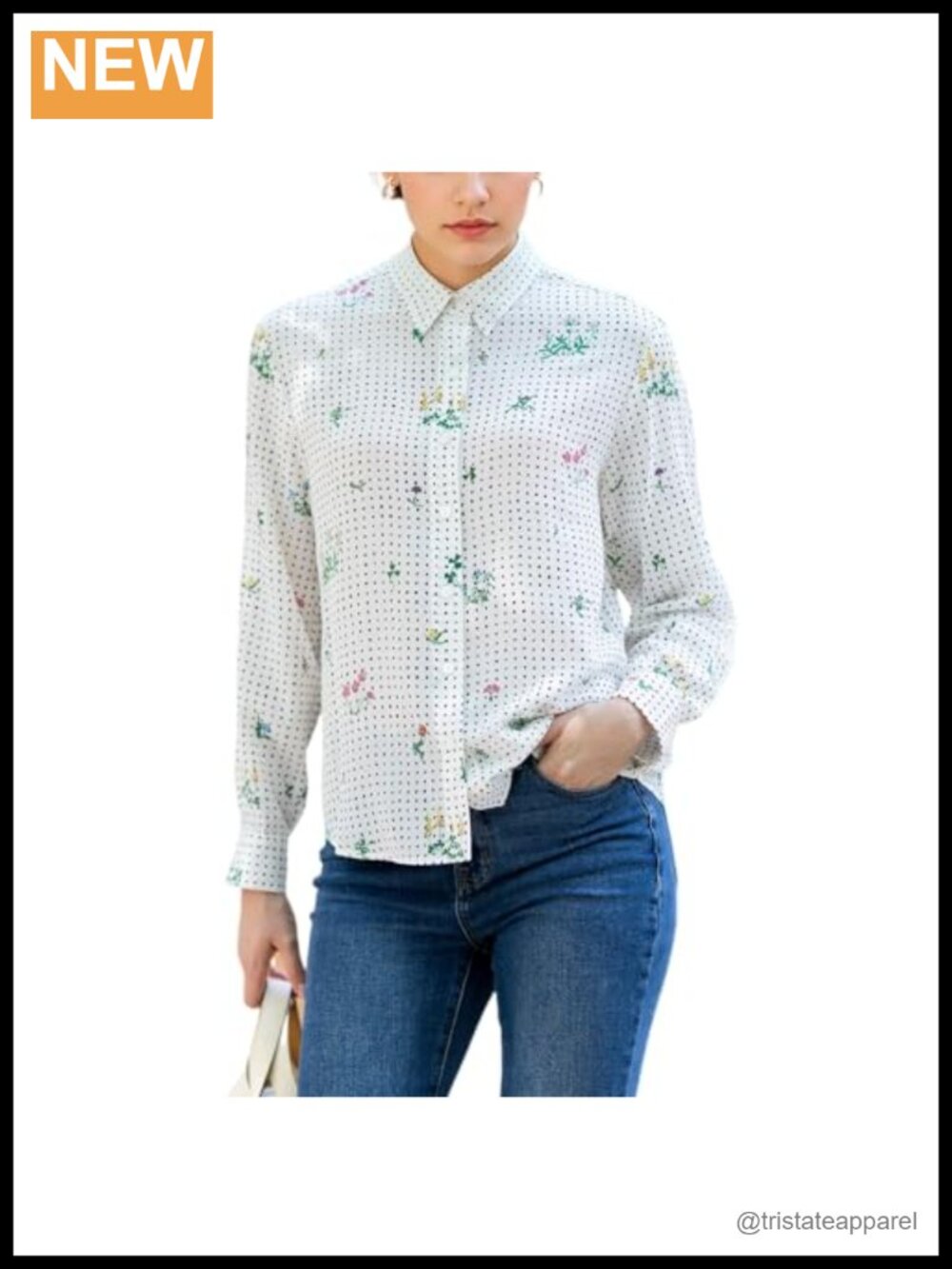 Women's 100% Mulberry Silk Long Sleeve V-Neck Button Down Blouse Floral Print